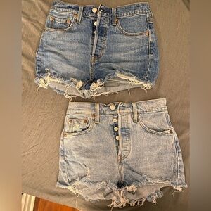 Levi's Blue Frayed Hem Jean Shorts
